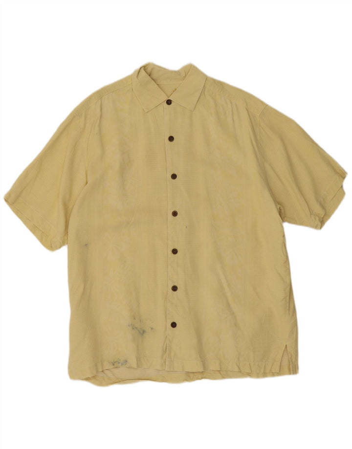 Camisa masculina de manga curta Tommy Bahama seda floral amarela média