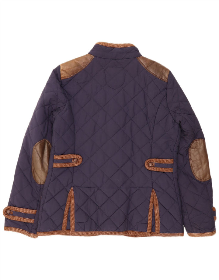 Jaqueta acolchoada feminina Zara Reino Unido 14 algodão colorblock azul marinho médio