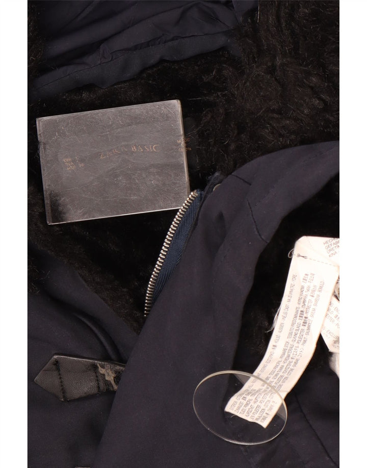 Jaqueta Parka com capuz feminina Zara Reino Unido 16 grande poliéster azul marinho