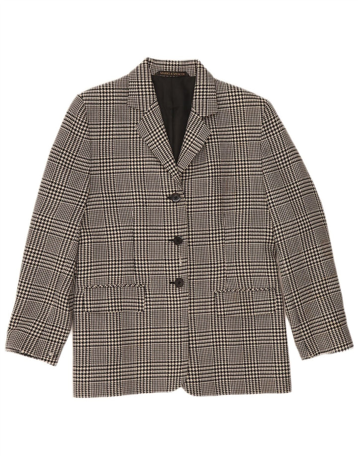 Jaqueta blazer feminina de 3 botões Marks & Spencer Reino Unido 14 grande preto houndstooth