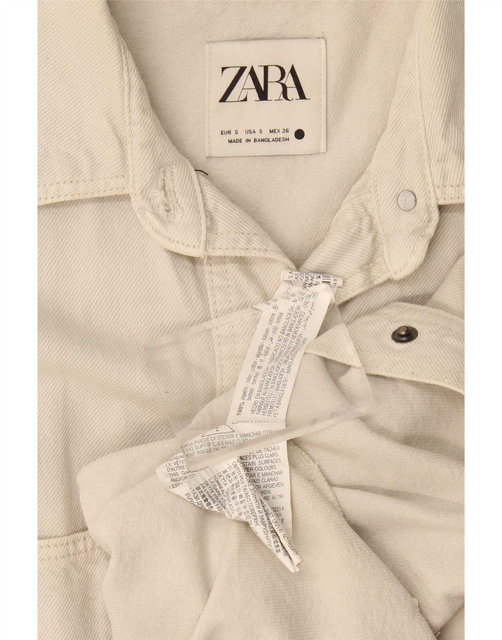 Camisa jeans oversized feminina Zara Reino Unido 10 algodão bege pequeno