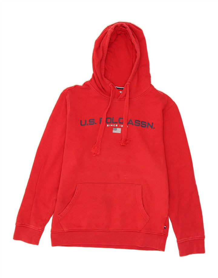 US POLO ASSN Mens Graphic Hoodie Jumper Medium Red Cotton Vintage US Polo Assn and Second-Hand US Polo Assn from Messina Hembry 