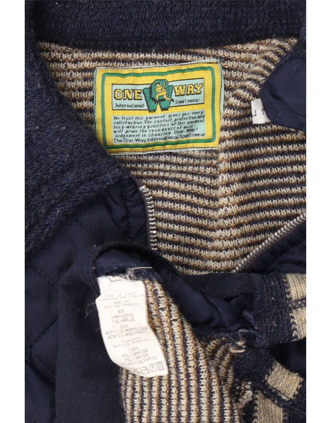 Jaqueta acolchoada masculina ONE WAY UK 40 grande lã azul marinho
