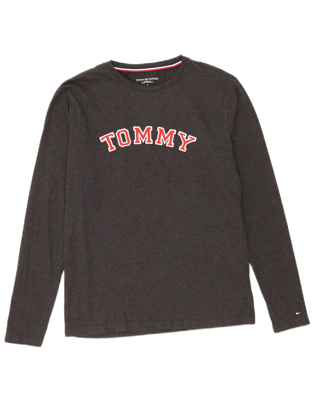 Tommy Hilfiger Camiseta masculina gráfica manga comprida pequena algodão cinza