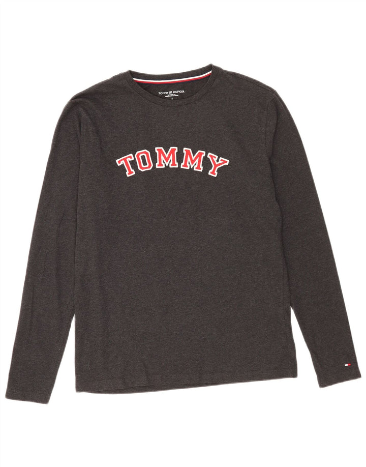 Tommy Hilfiger Camiseta masculina gráfica manga comprida pequena algodão cinza