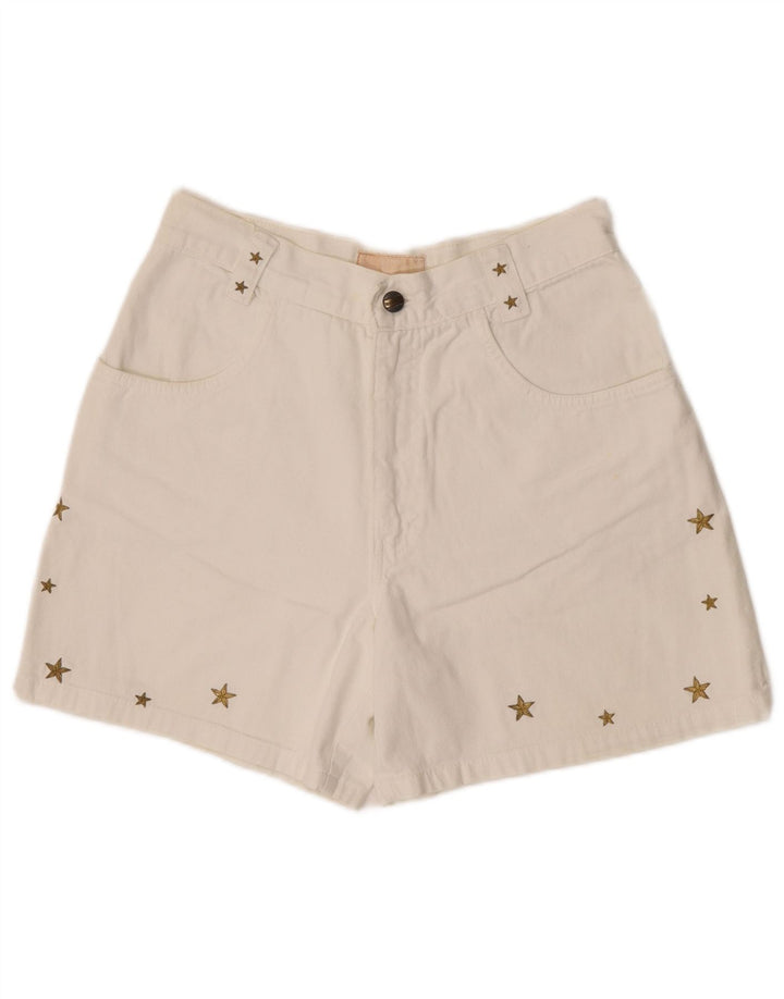 Shorts jeans feminino vintage IT 42 médio W30 algodão geométrico branco