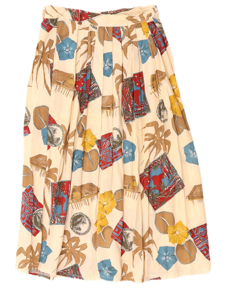 Saia midi feminina vintage W28 médio off white floral