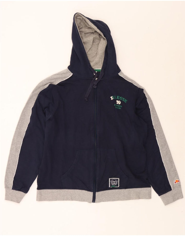 ELLESSE Mens Zip Hoodie Sweater XL Navy Blue Colourblock Vintage Ellesse and Second-Hand Ellesse from Messina Hembry 