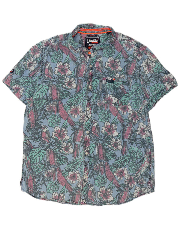 Camisa masculina Superdry manga curta regular fit 3XL azul floral algodão