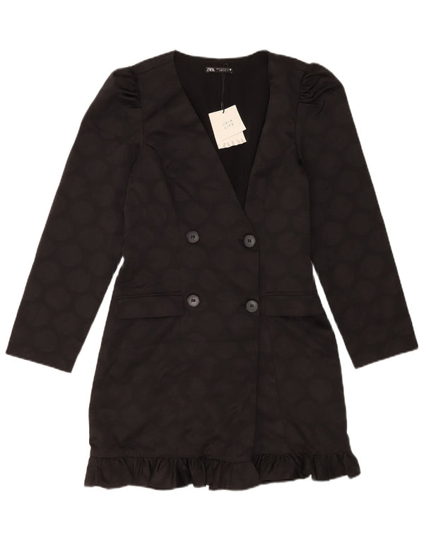 Jaqueta blazer feminina Zara com peito duplo Reino Unido 10 pequeno preto geométrico