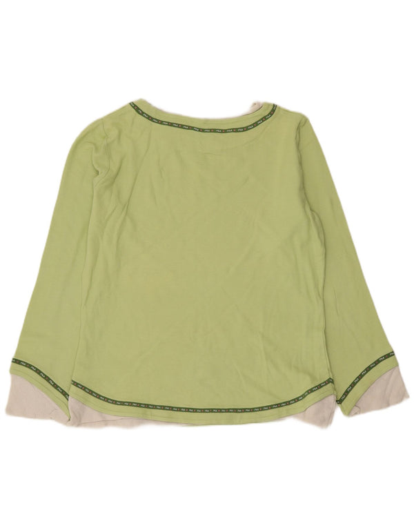 Top feminino Fila manga comprida UK 18 XL verde algodão colorblock