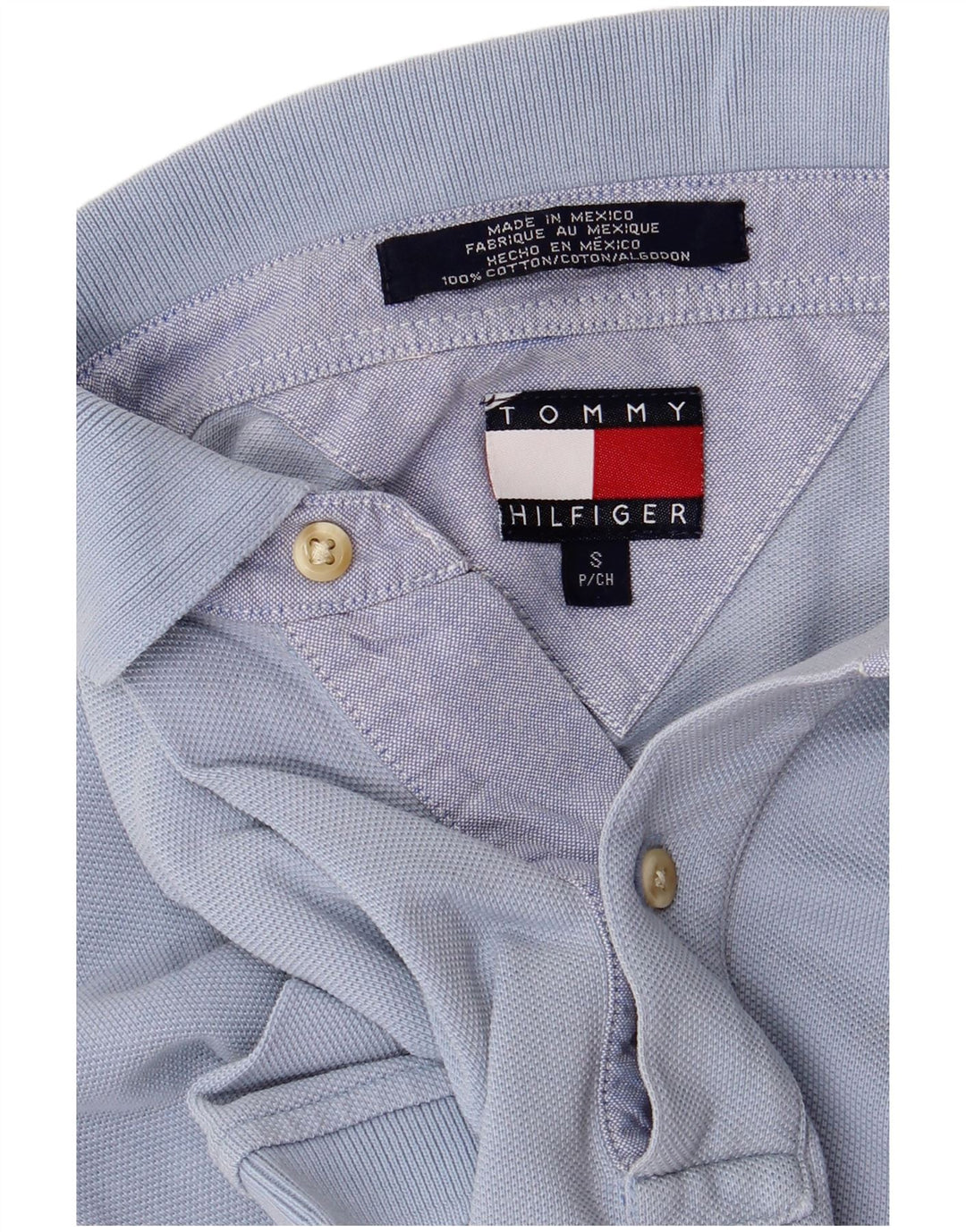 Camisa polo masculina Tommy Hilfiger pequena azul algodão