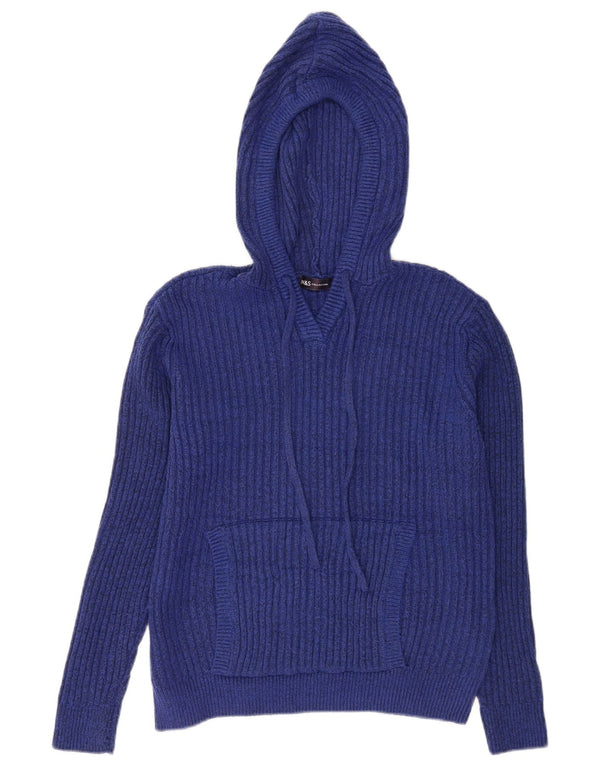 Suéter feminino com capuz Marks & Spencer Reino Unido 14 poliéster azul médio
