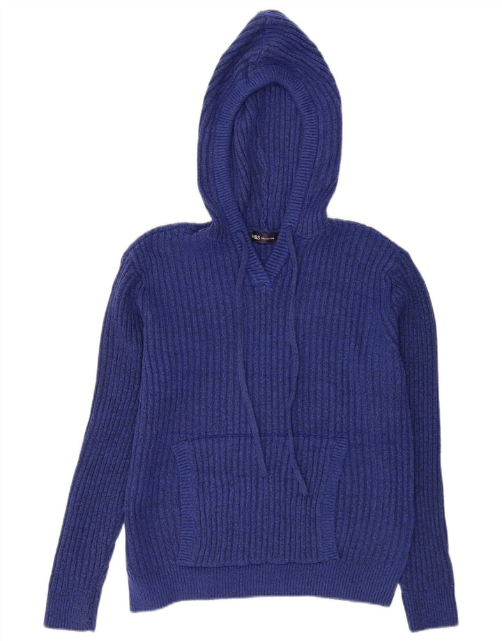 Suéter feminino com capuz Marks & Spencer Reino Unido 14 poliéster azul médio