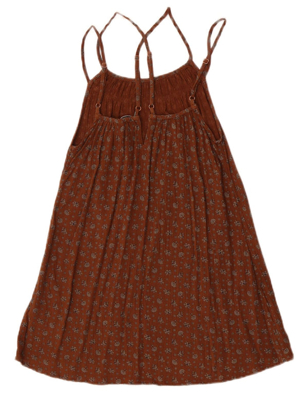 Vestido frente única feminino Fat Face Reino Unido 6 XS marrom floral viscose