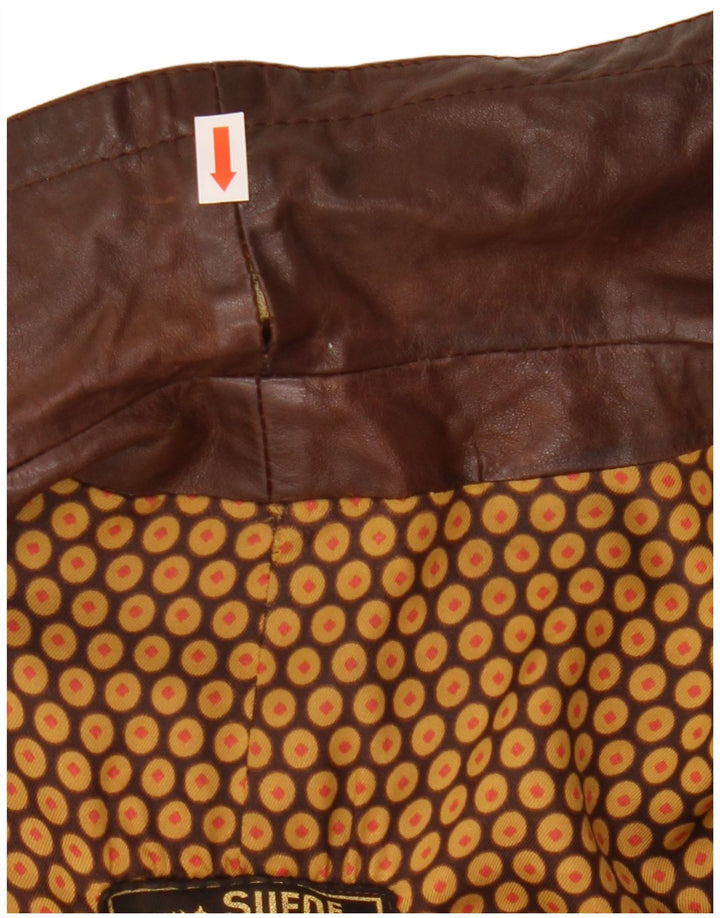 Casaco de couro vintage masculino com peito duplo Reino Unido 36 couro marrom pequeno