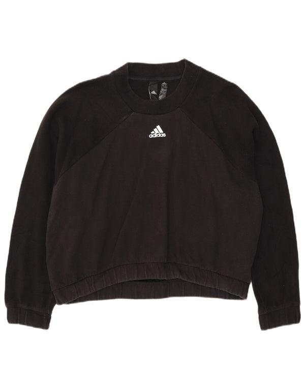 Adidas Womens Crop Sweatshirt Jumper UK 14 Médio Preto Colourblock