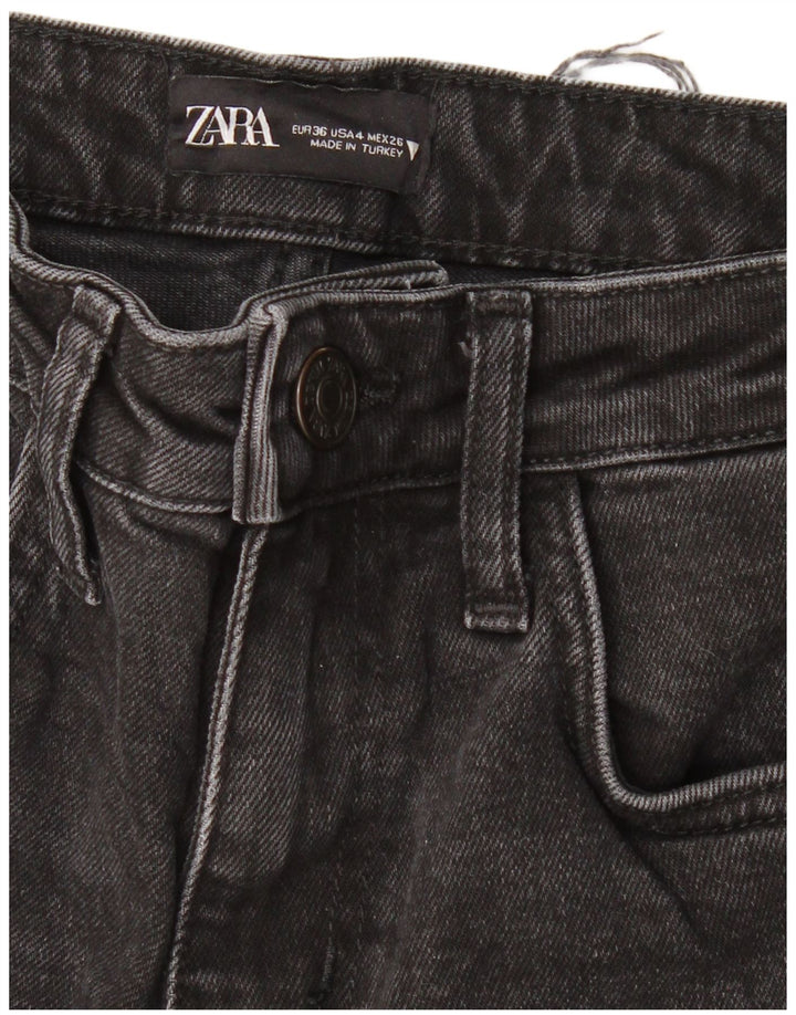 ZARA Calça jeans reta feminina de cintura alta EU 36 XS W26 L27 preta