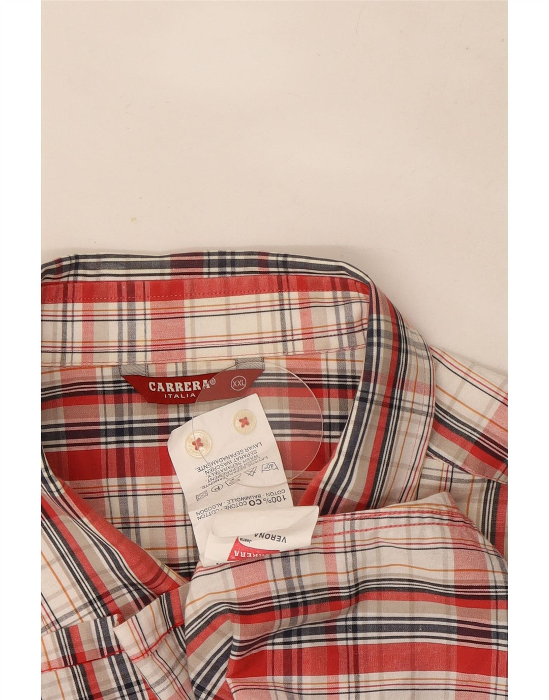 Camisa masculina de manga curta Carrera 2XL algodão xadrez vermelho