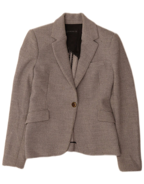 Jaqueta blazer feminina Zara com 1 botão Reino Unido 6 XS cinza poliéster