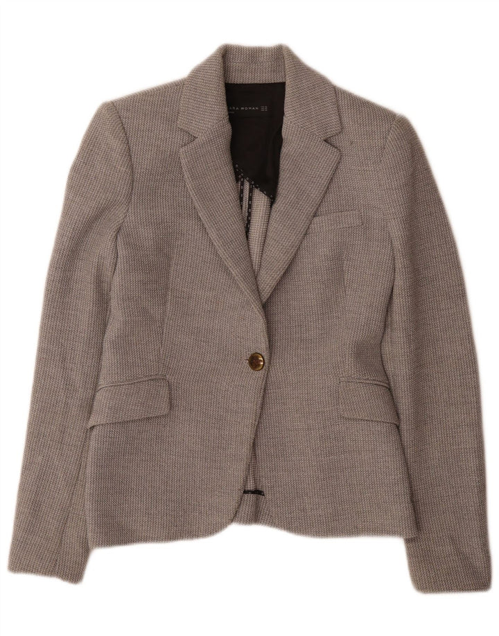 Jaqueta blazer feminina Zara com 1 botão Reino Unido 6 XS cinza poliéster