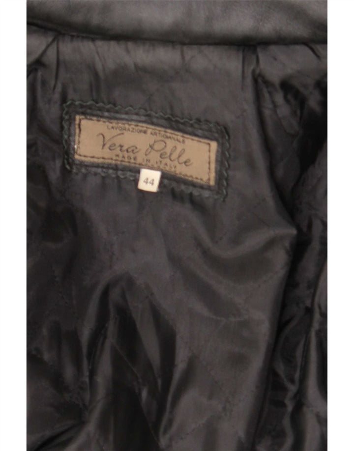 Casaco de couro feminino vintage com capuz IT 44 médio preto