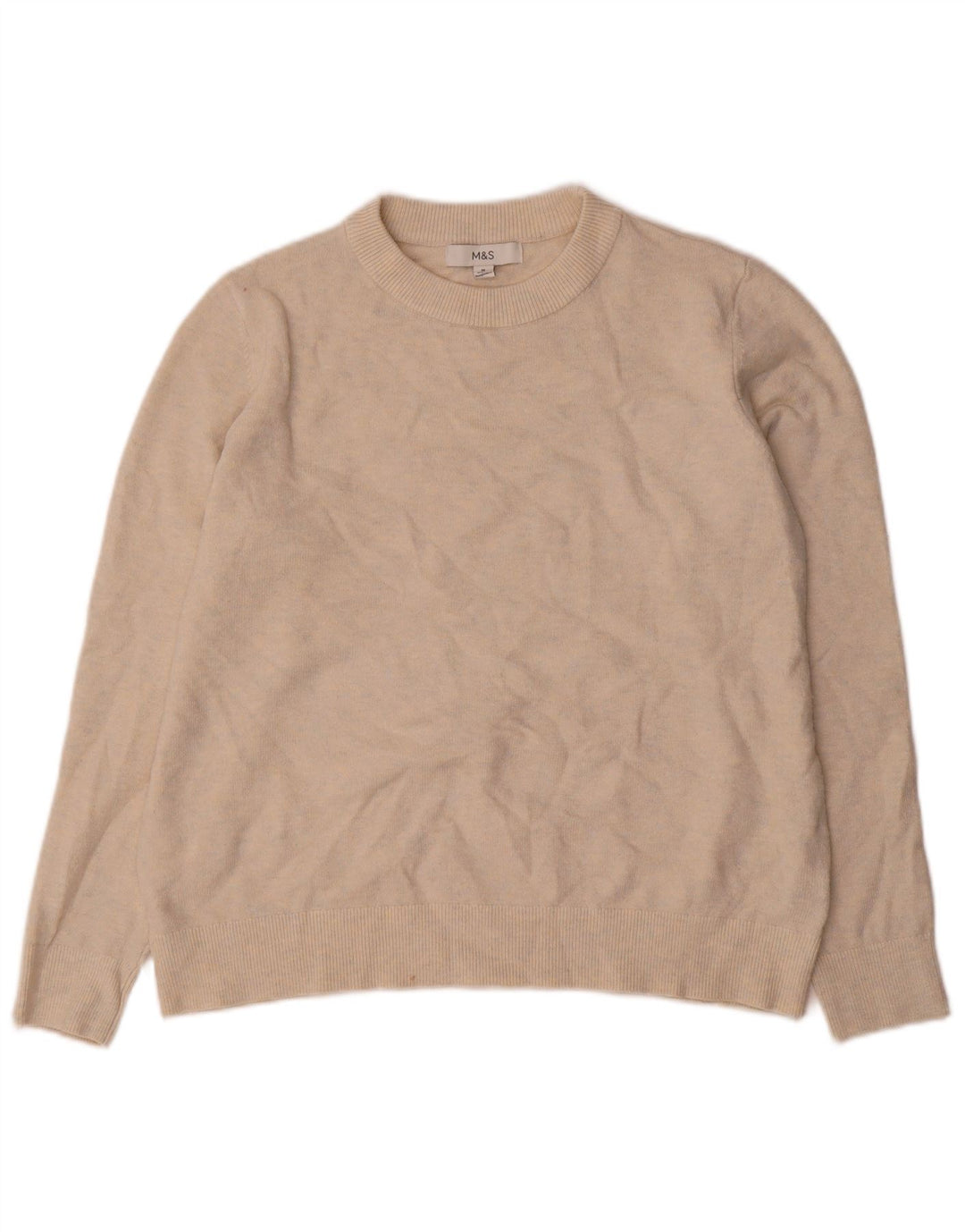Suéter feminino Marks & Spencer com gola redonda Reino Unido 14 médio bege manchado