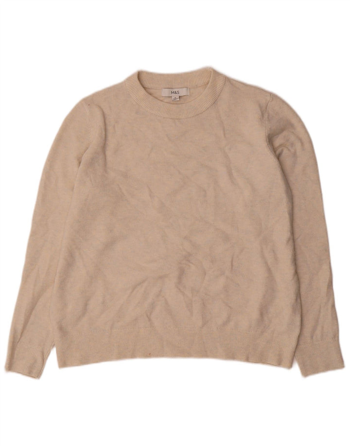 Suéter feminino Marks & Spencer com gola redonda Reino Unido 14 médio bege manchado