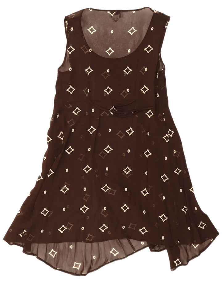 Vestido vintage feminino transparente evasê IT 46 grande marrom geométrico