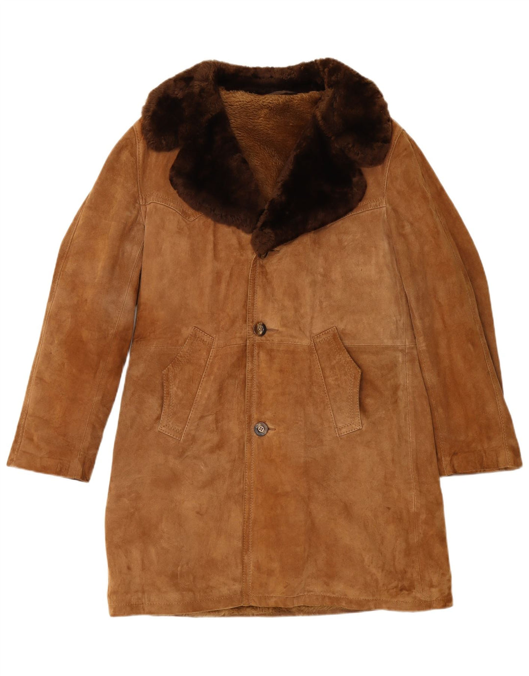 Sobretudo masculino vintage de shearling IT 48 couro marrom médio