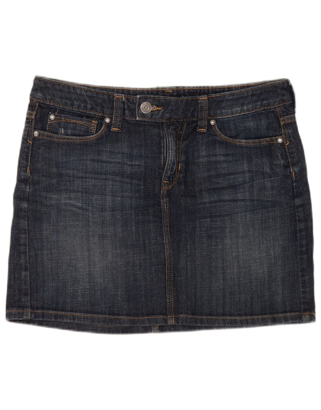 Mini saia jeans feminina Gap Reino Unido 12 médio W32 algodão azul marinho