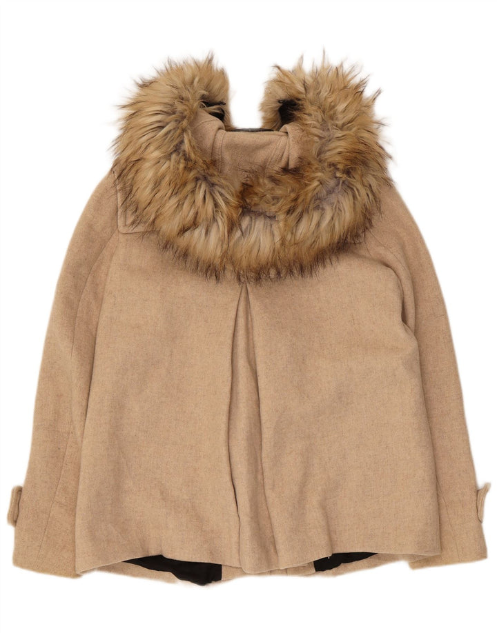 Zara Womens Hooded Oversized Duffle Coat Reino Unido 6 XS Bege