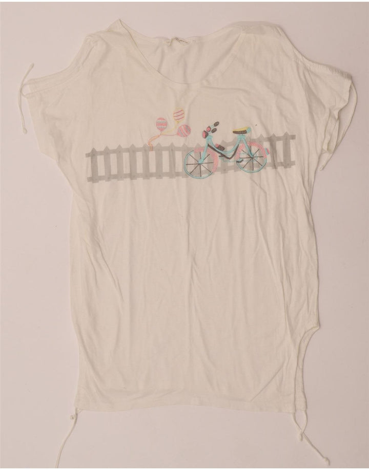 Camiseta gráfica feminina vintage Top IT 44 algodão branco médio