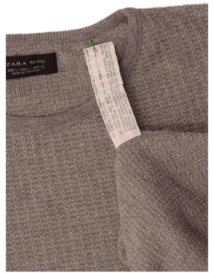 Zara Suéter masculino com gola redonda, grande poliéster cinza