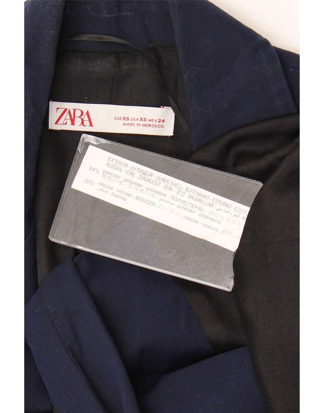 Jaqueta blazer feminina Zara com 1 botão UK 6 XS azul marinho poliéster
