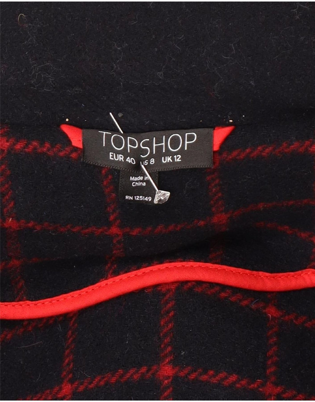 Casaco Duffle feminino com capuz Topshop Reino Unido 12 lã azul marinho médio