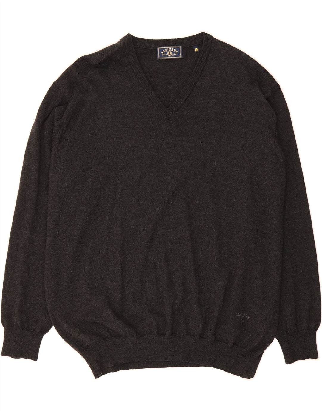 NAVIGARE Mens V-Neck Jumper Sweater 2XL Grey Merino Wool Vintage Navigare and Second-Hand Navigare from Messina Hembry 