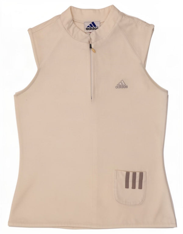 Adidas Womens Zip Neck Vest Top UK 12 Médio Branco Poliéster