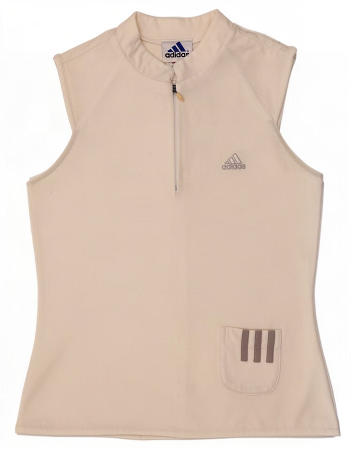 Adidas Womens Zip Neck Vest Top UK 12 Médio Branco Poliéster