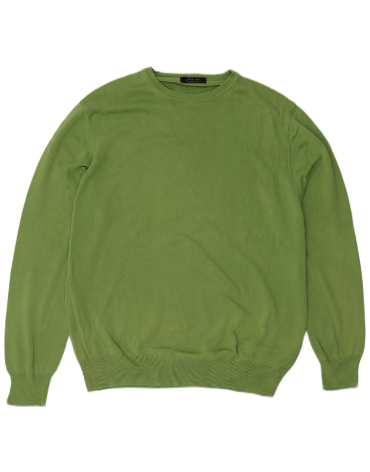 Zara Suéter masculino com gola redonda, grande algodão verde