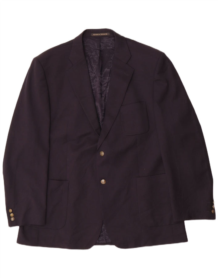 Jaqueta blazer masculina longa de 2 botões Marks & Spencer Reino Unido 46 XL azul marinho