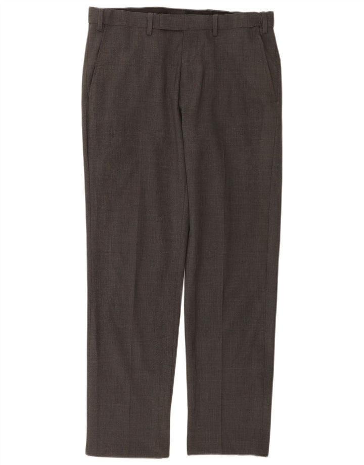 Calça masculina de terno reto Marks & Spencer W32 L31 lã cinza