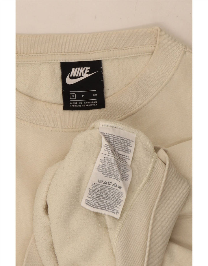 NIKE Womens Crop Oversized Sweatshirt Jumper UK 10 Pequeno Off White Cotton