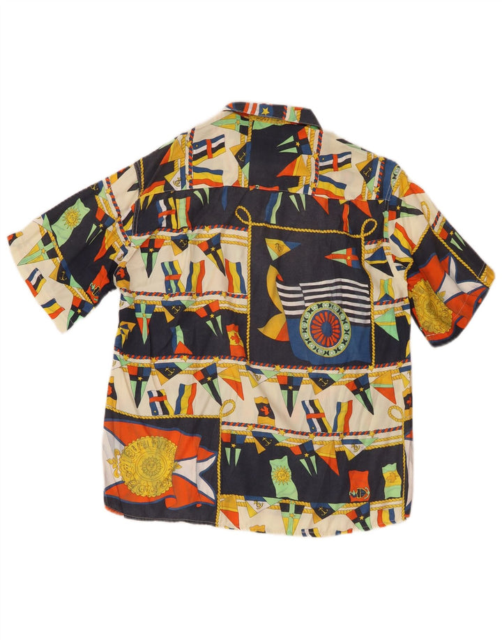 Camisa masculina vintage abstrata padrão manga curta pequena multicolorida