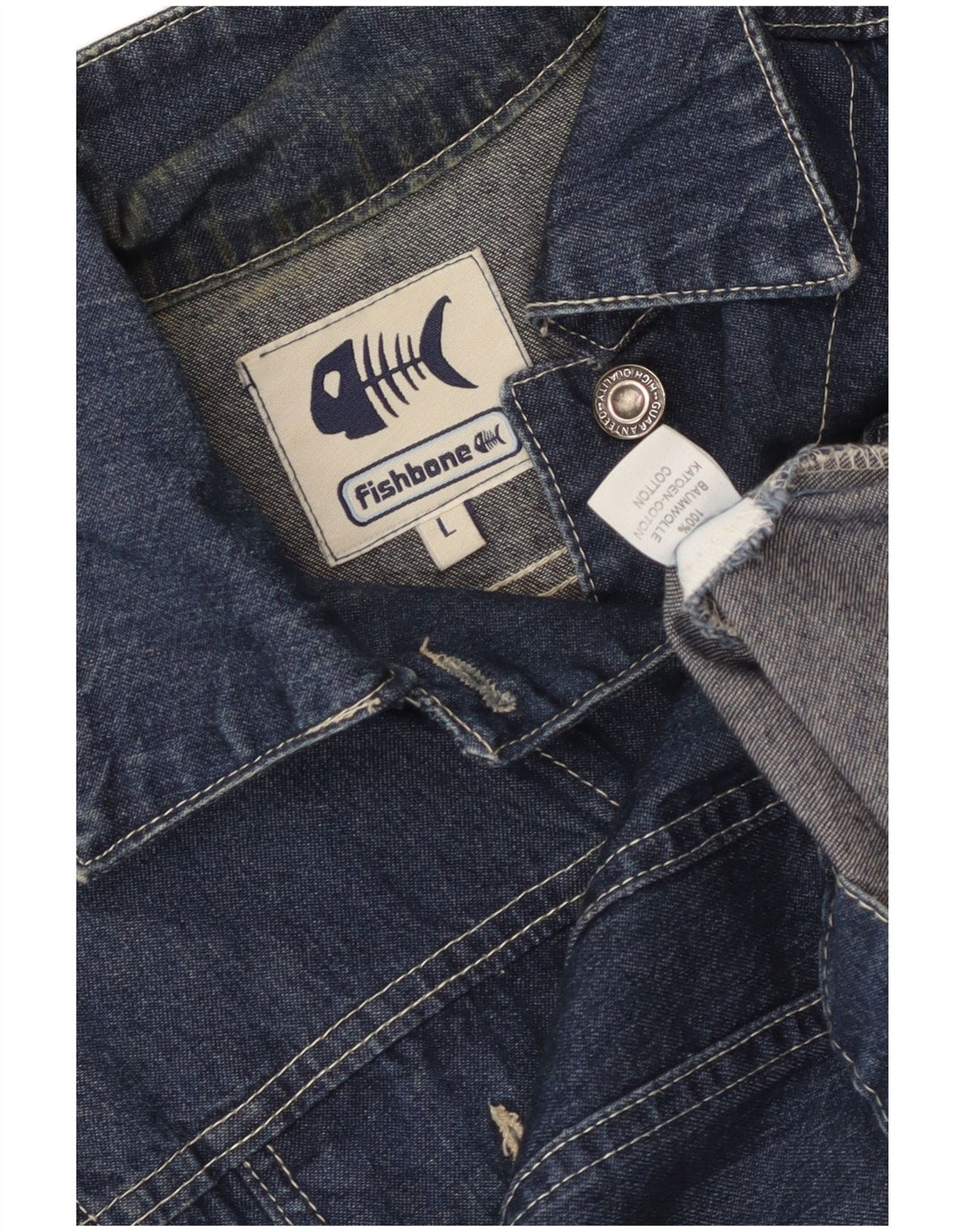 Jaqueta jeans feminina Fishbone Reino Unido 14 grande algodão azul marinho