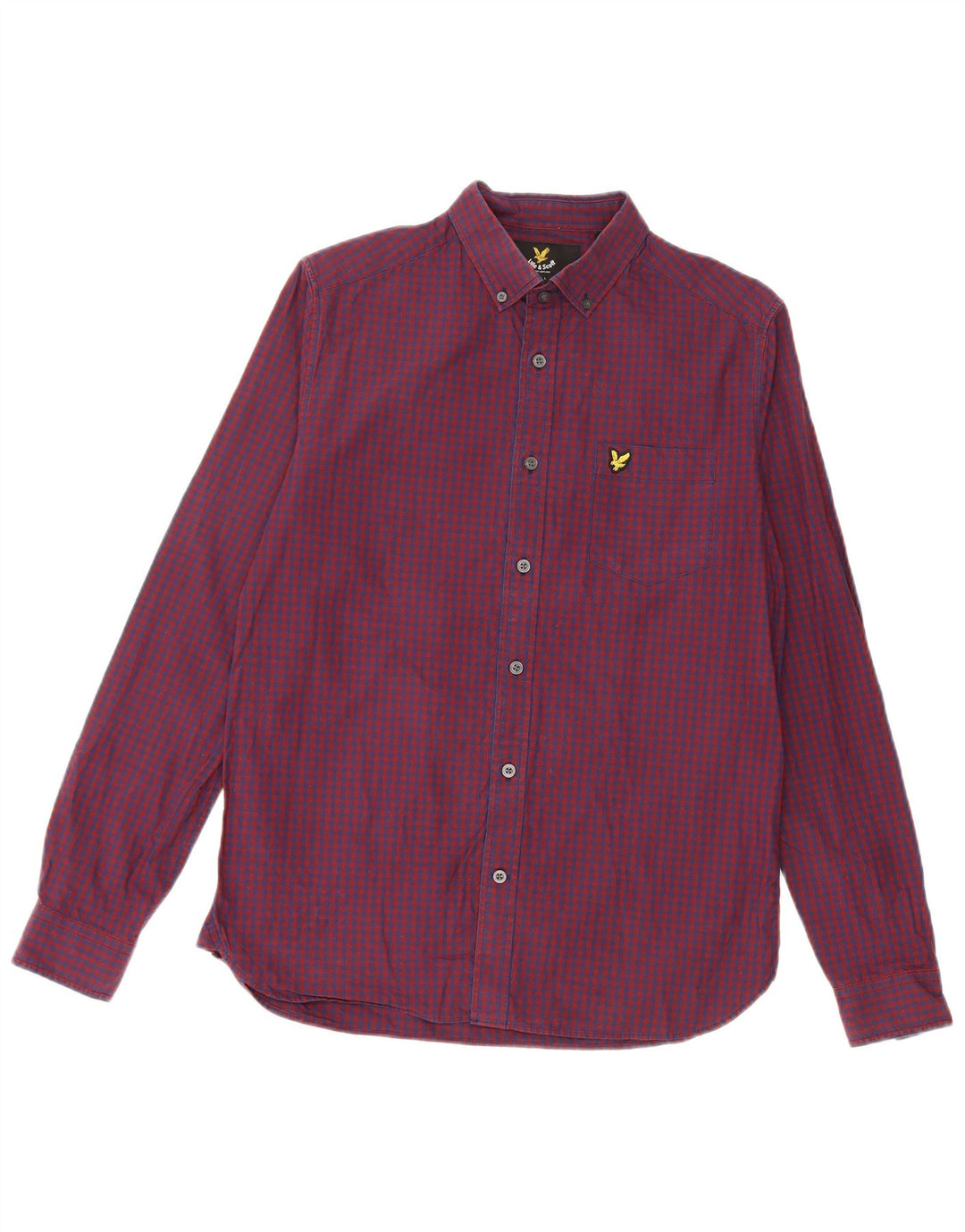 Camisa masculina Lyle & Scott pequena Borgonha algodão guingão