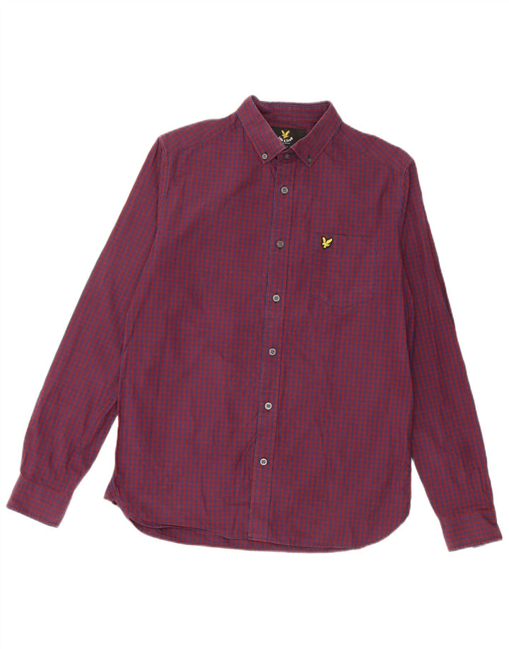 Camisa masculina Lyle & Scott pequena Borgonha algodão guingão