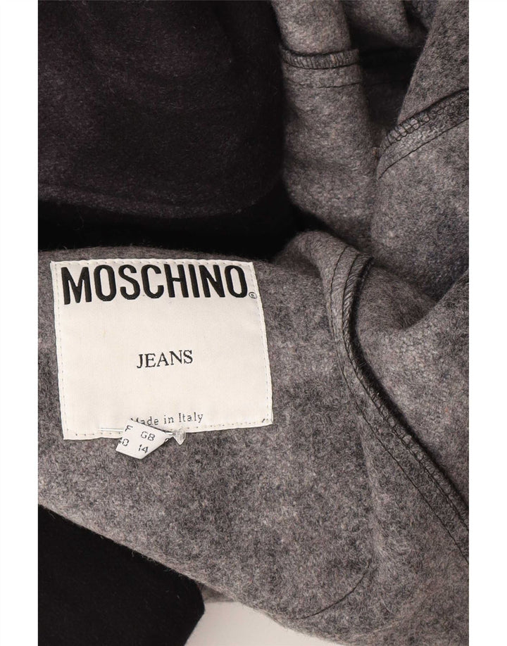 Sobretudo feminino Moschino UK 14 lã colorblock preto médio