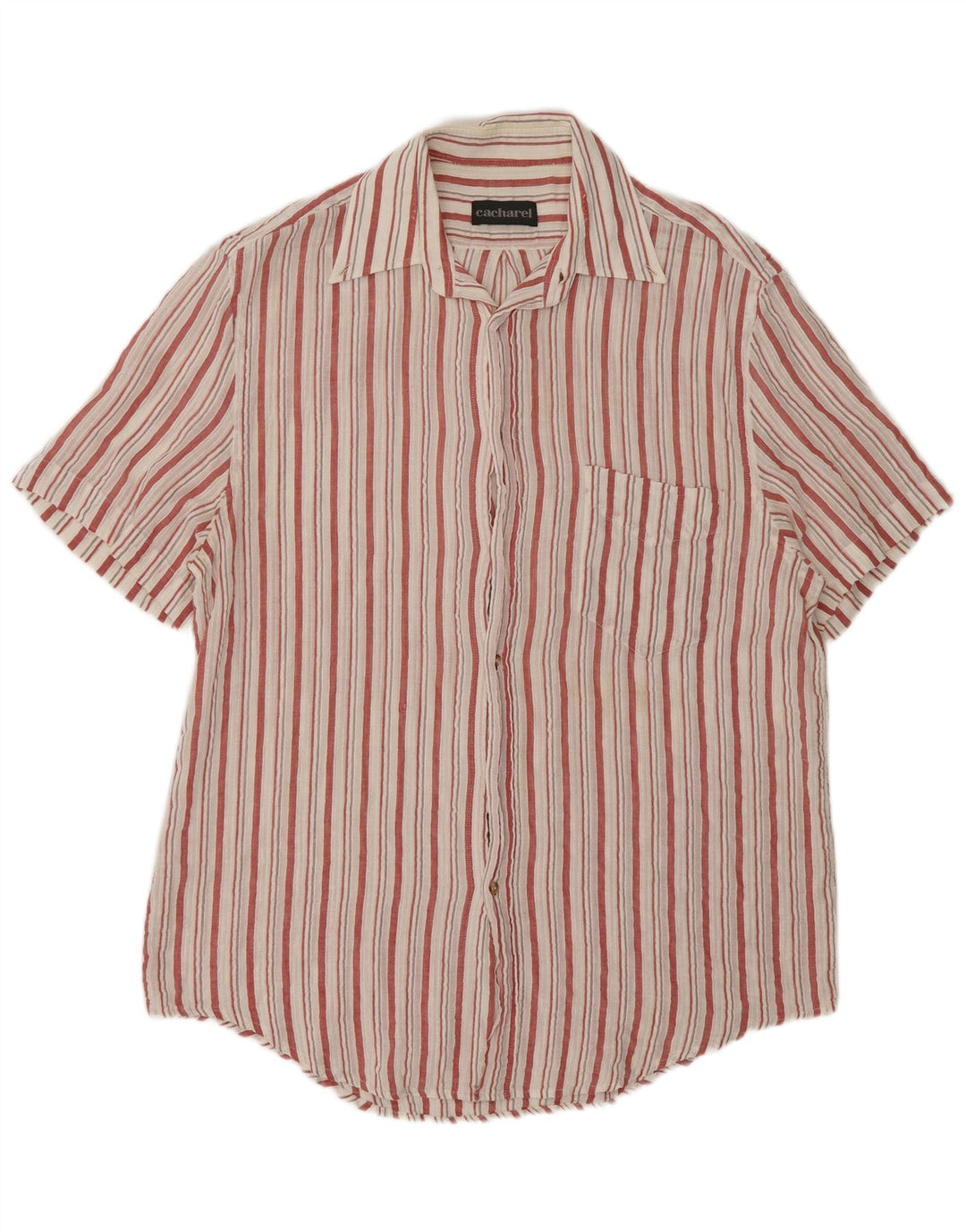 Cacharel Camisa masculina de manga curta grande listrada branca