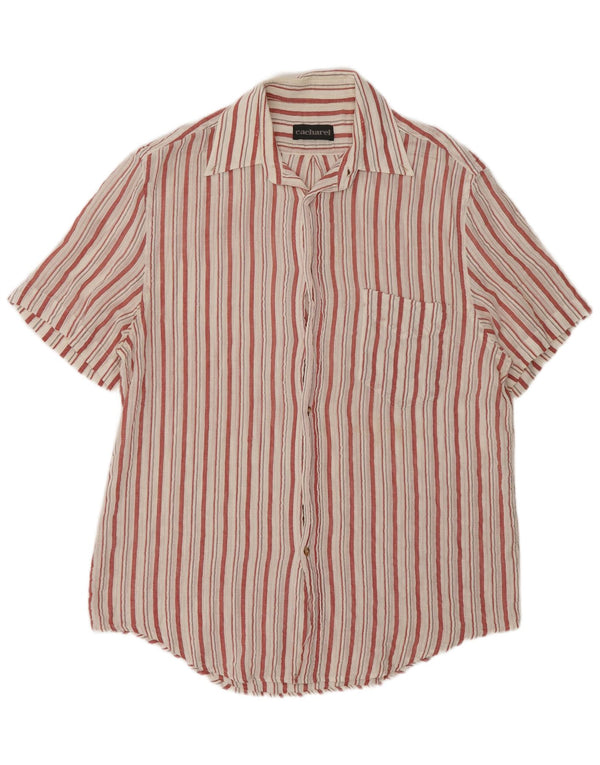 Cacharel Camisa masculina de manga curta grande listrada branca
